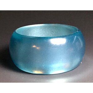 Vtg 1980s Translucent Sea Blue Wide Moonglow Bangle Bracelet Chunky Translucent
